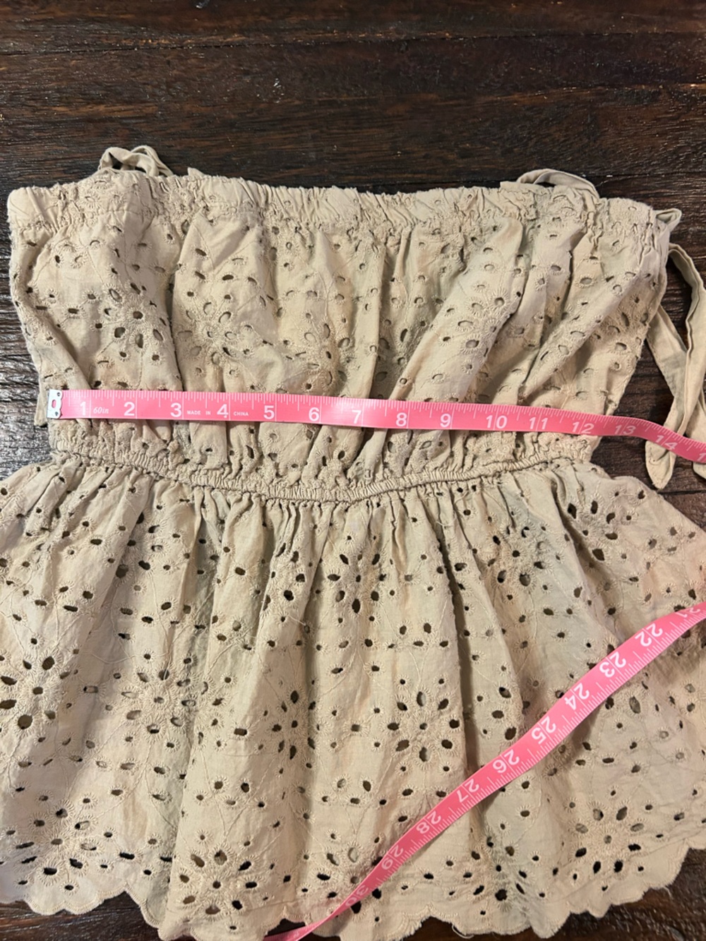 American Eagle Outfitters Cotton Light Brown Eyelet Tie-Strap Peplum Top - Picture 6 of 9